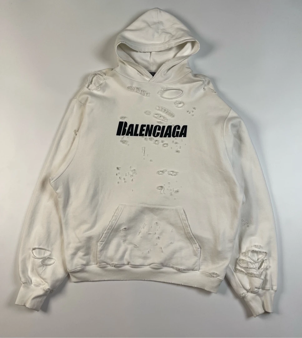 Balenciaga 巴黎世家 白色大破坏logo帽衫 XXS码/98新/0294