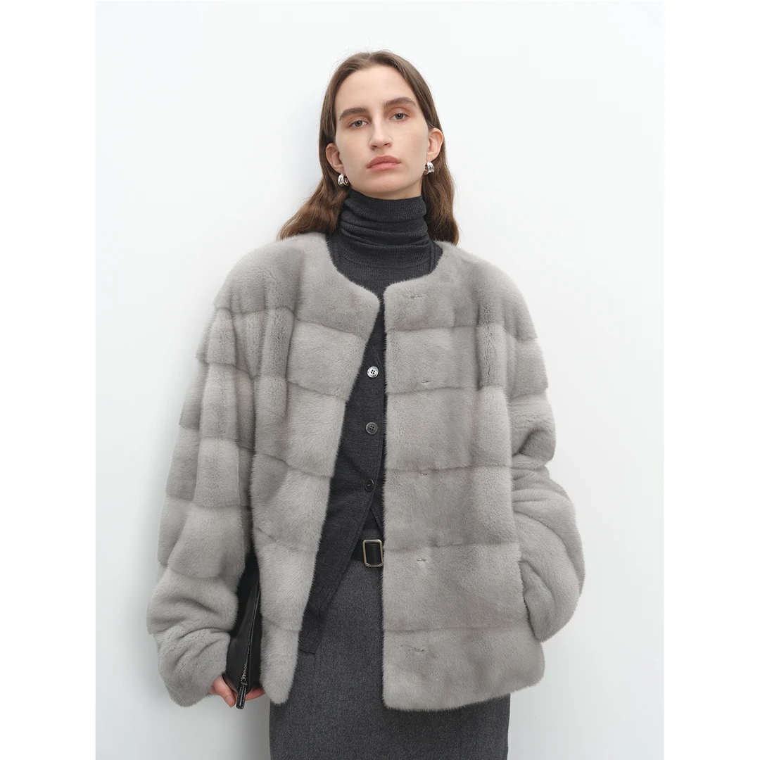 MSBEAST隽永定律丨复古老钱横排脊子靠坎 圆领宽松短款水貂外套