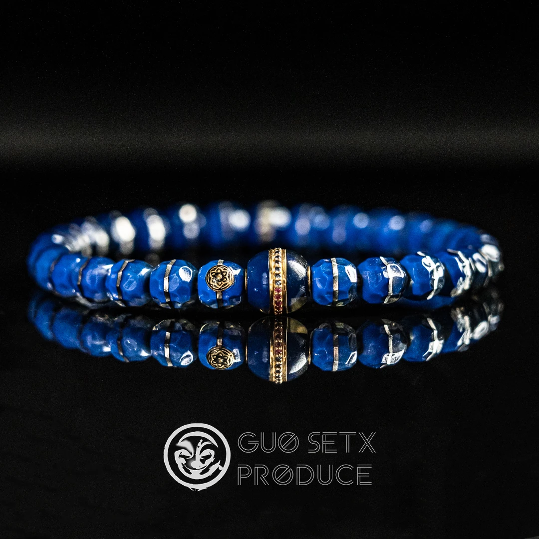 【国色天香】蓝珀银腰带手串7.2*7mm左右