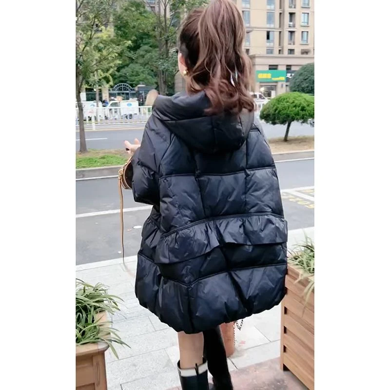 雅鹿欧货中长版连帽羽绒棉服女2023冬季新款时尚面包服外套洋派棉