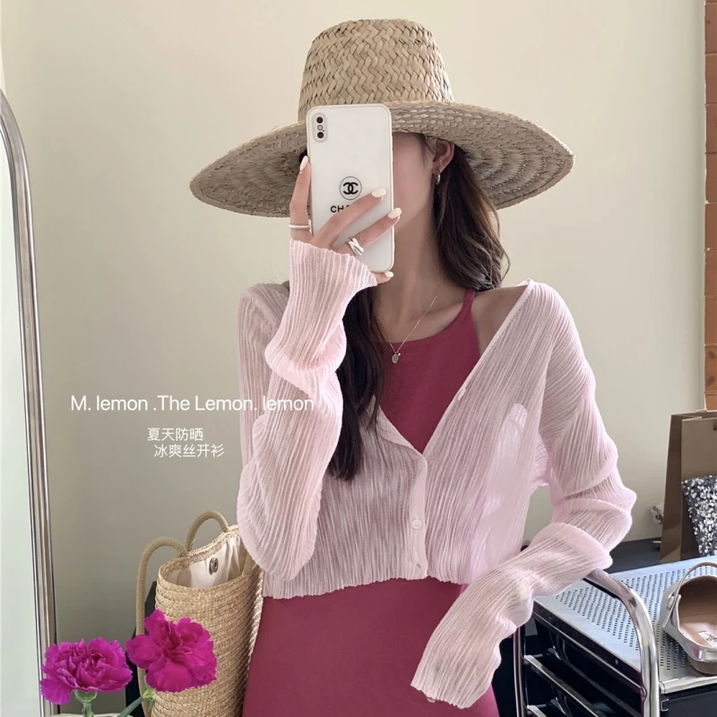 韩版夏季薄款防晒开衫长袖上衣女韩系百搭短款披肩罩衫显瘦外套