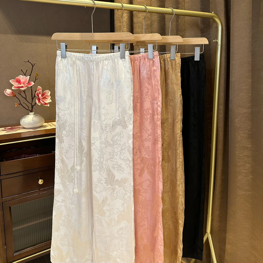 《深圳佐漫》Z0410仙鹤 春夏新款新中式提花气质百搭休闲直筒裤