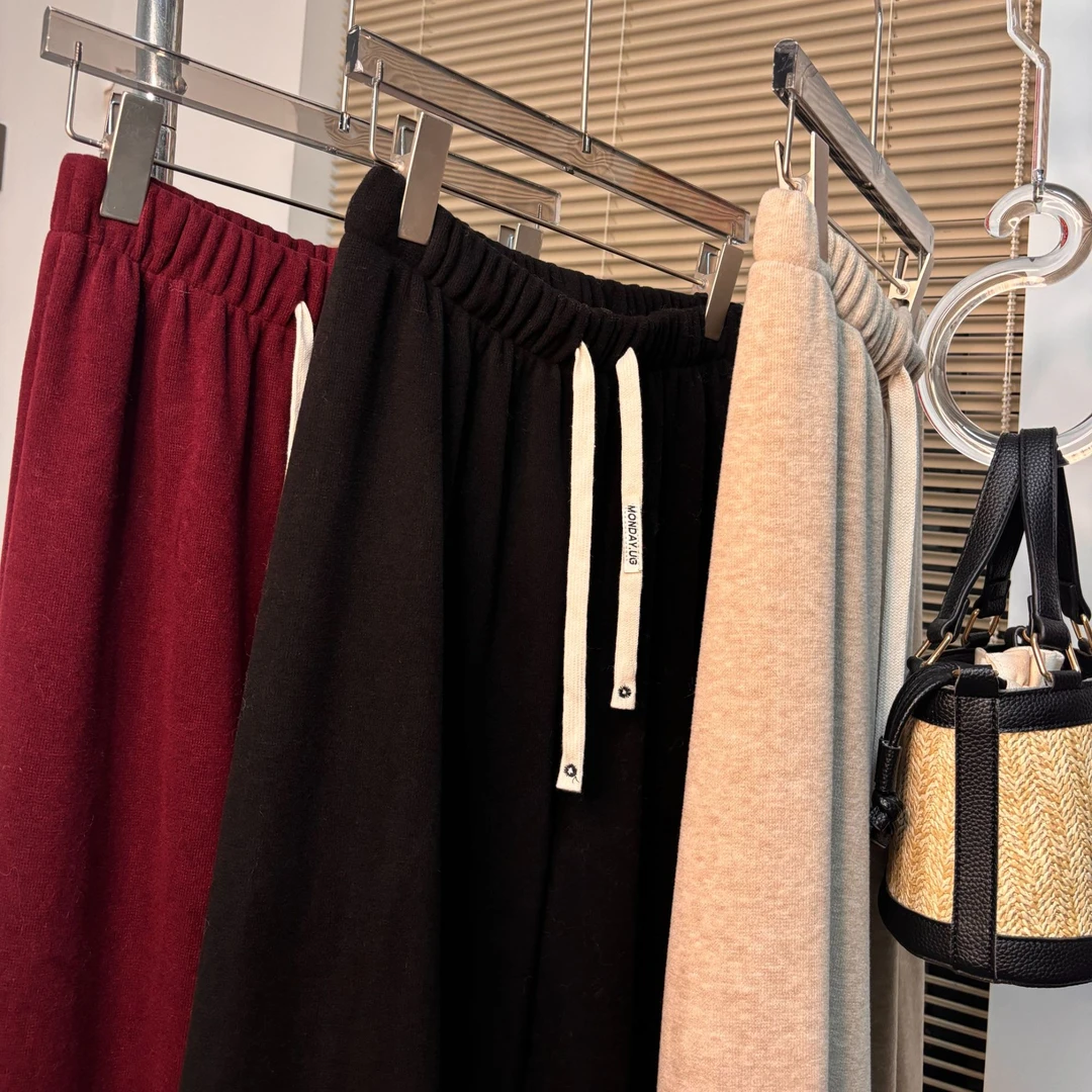 【高腰抽绳糯米裤柔软】加绒 时尚百搭显瘦 直筒裤