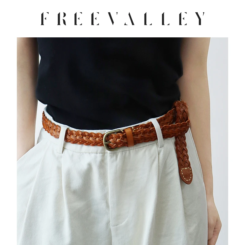 《王雪糕专属》自由谷FREEVALLEY 树膏植鞣牛皮腰带编织百搭圆扣