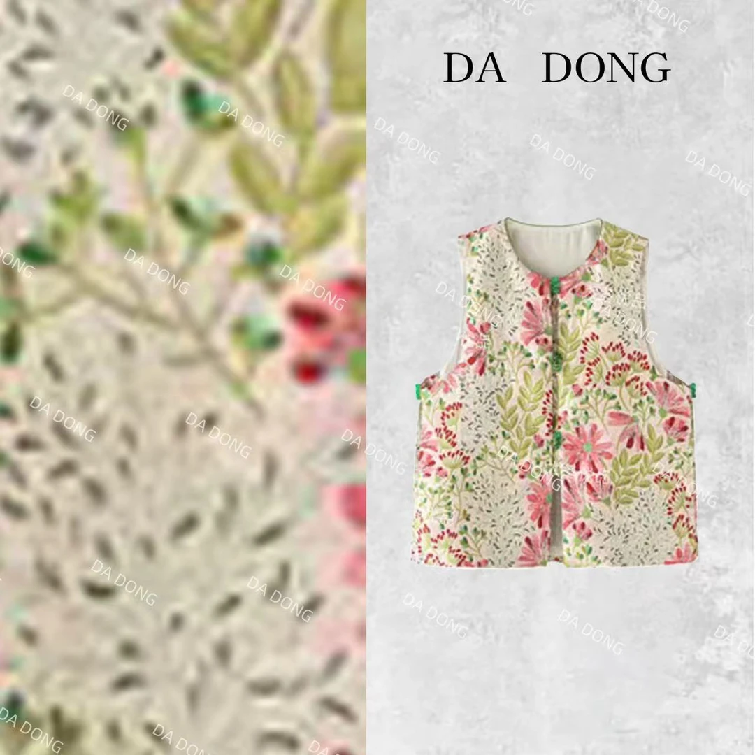 满园春色--新中式唐装圆领马甲女国风复古盘扣马夹提花时尚休闲