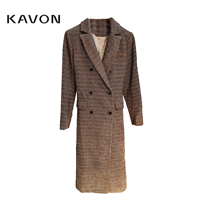 【晨粉专享价】复古经典西装领老花双排扣盖袋修身外套KMDY866WF