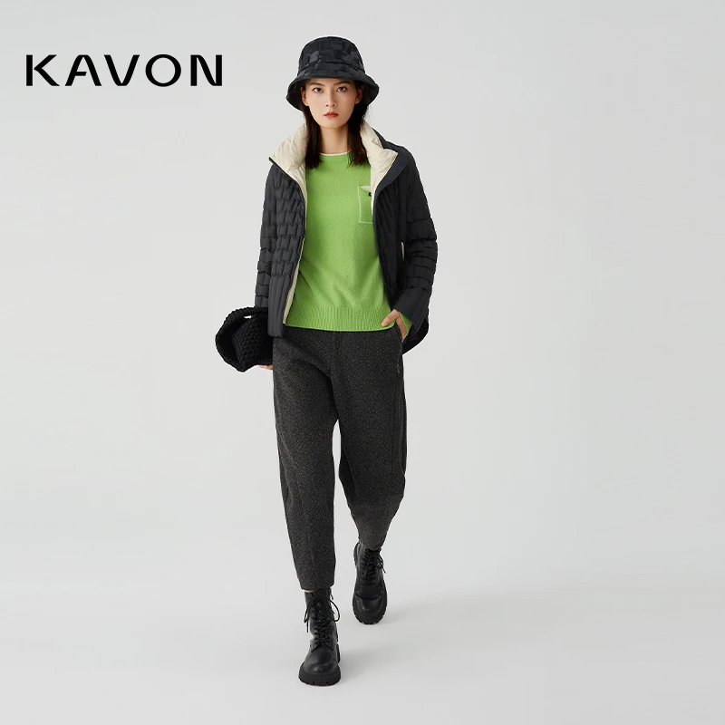 【晨晨专享价】卡汶百搭经典立领撞色内胆拉链压印方格羽绒服KL4R70