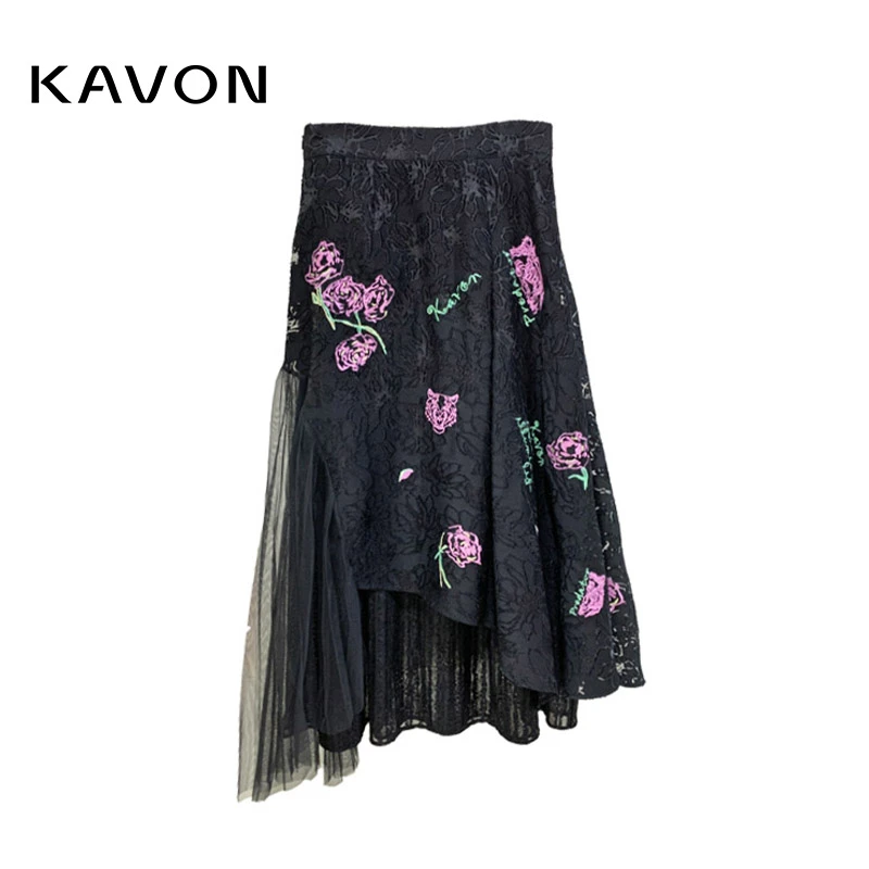 【晨晨精选】轻奢时尚潮流拼接不规则花卉绣花半裙KK3A701AA