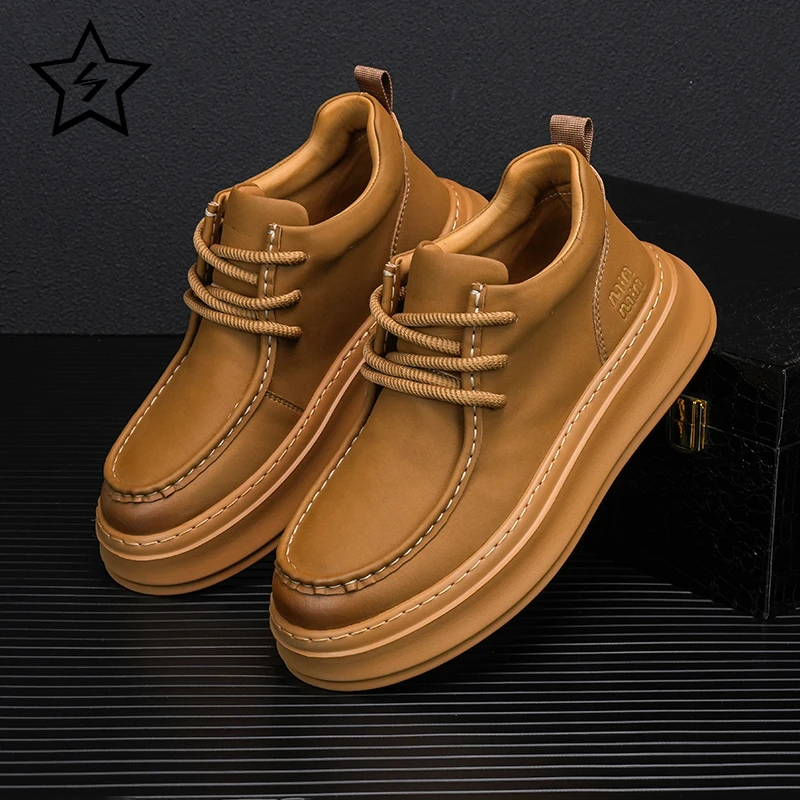 2025冬季真皮内增高中帮板鞋潮流男士百搭加绒保暖棉鞋休闲鞋潮鞋