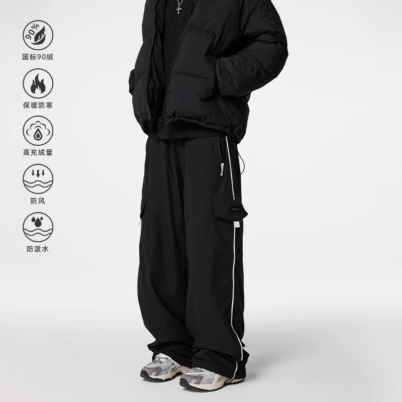 【Achock官方店】休闲侧条纹羽绒裤2024新品美式复古工装裤男女潮