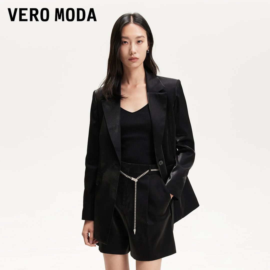 Vero Moda西服2025新款光泽感面料垫肩一粒扣爆款休闲洋气知性风