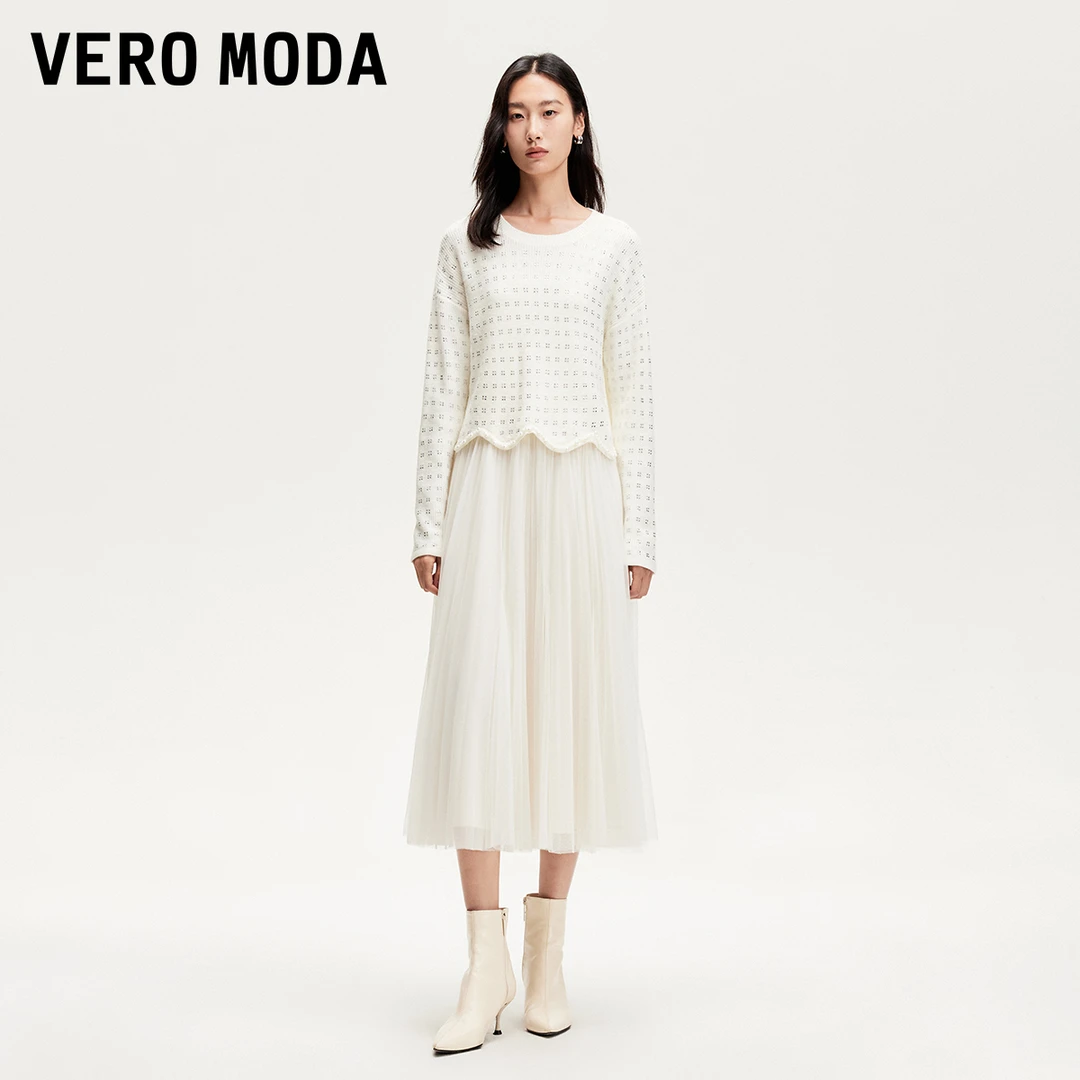 Vero Moda连衣裙女2025新款亮片针织衫网纱吊带裙轻奢松弛感