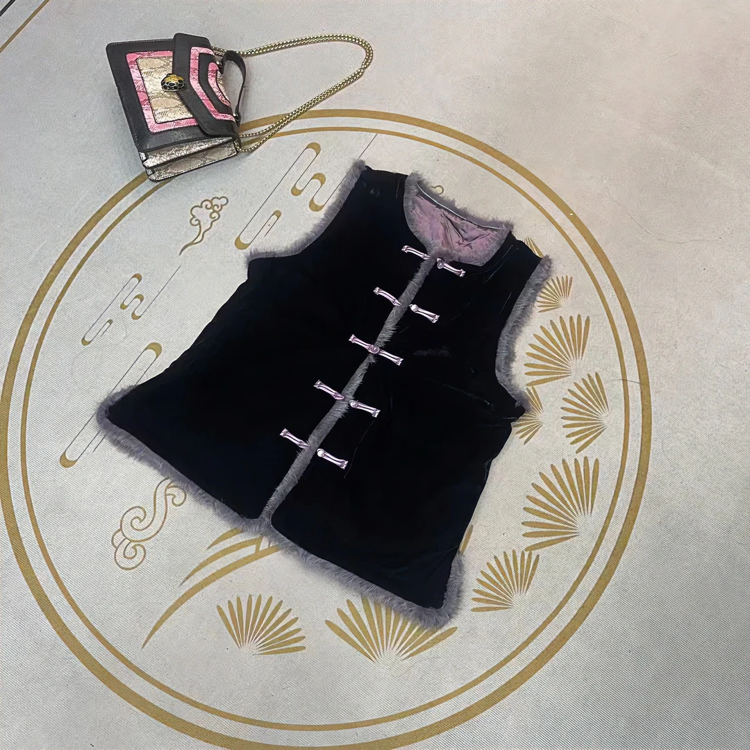 冬季新款毛毛马甲国风百搭气质复古百搭时尚显瘦马夹貂毛拼接坎肩