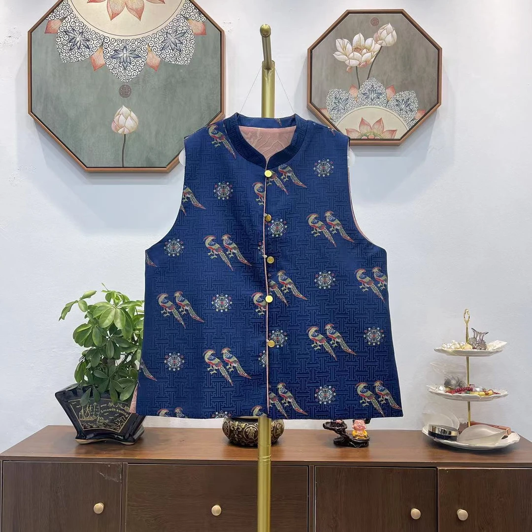 【翟鸟】文艺复古新中式国风坎肩宋锦秋季新款民族风女马夹