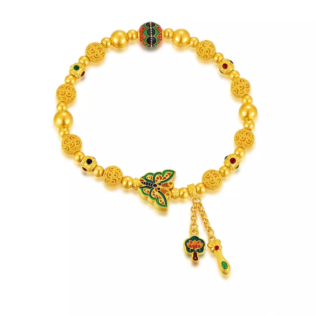 足金古法珐琅蝴蝶手链黄金繁花似锦蝴蝶手链