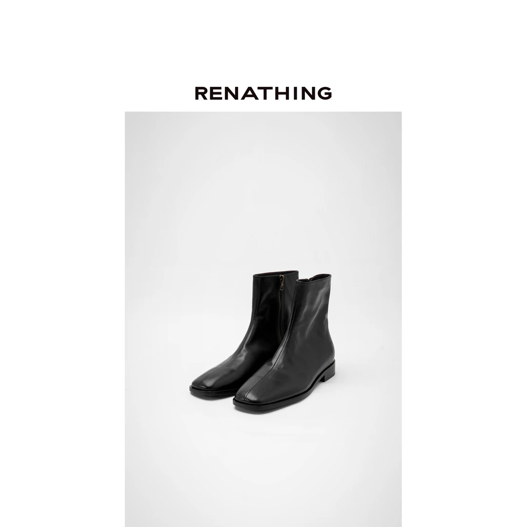 【RENATHING】圆头中缝短筒靴