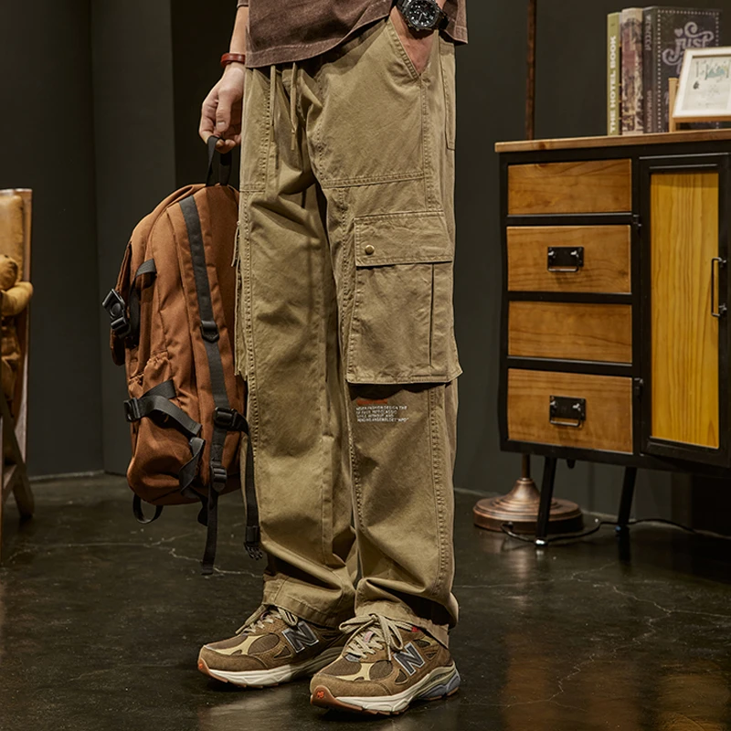 美式潮牌工装休闲裤男宽松大码男士直筒裤子高端轻奢男款阔腿男裤