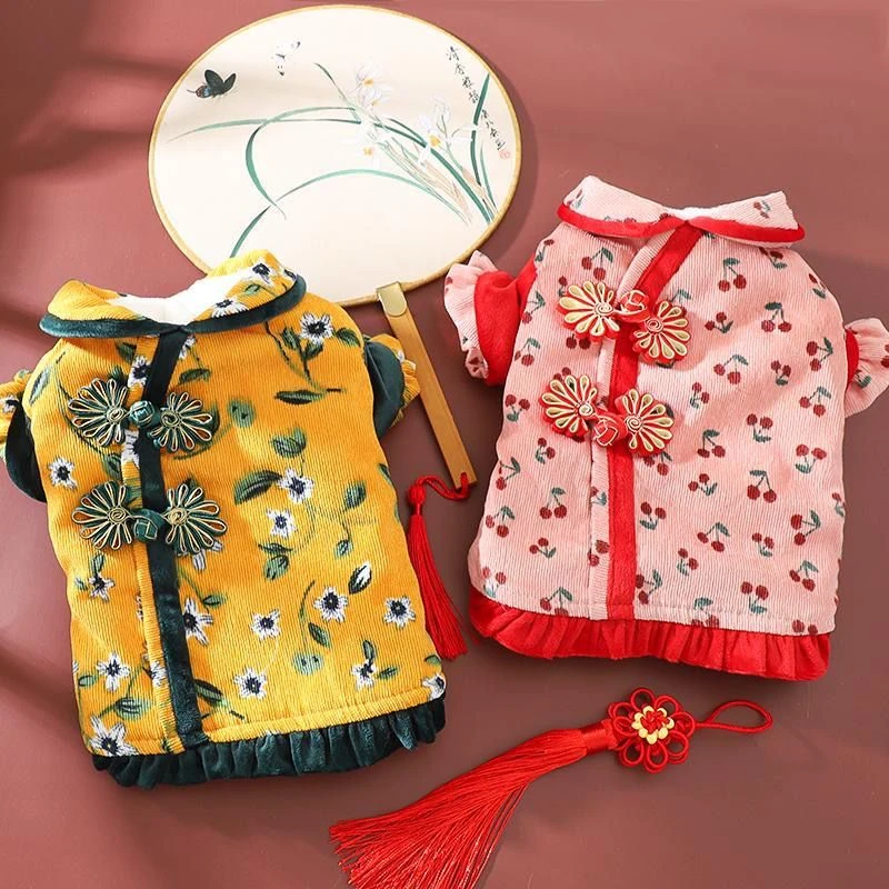 狗狗衣服唐装过年喜庆棉服泰迪比熊雪纳瑞宠物两脚衣冬季保暖旗袍