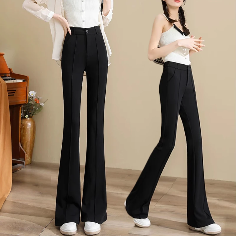 西装马蹄裤女2025新款高腰垂感直筒喇叭裤中缝显瘦窄版阔腿微喇裤