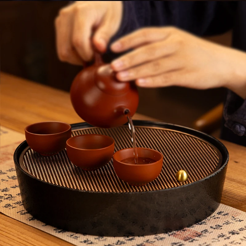 高端轻奢风圆形电木小茶盘小型储水便携式茶盘家用茶具干泡台