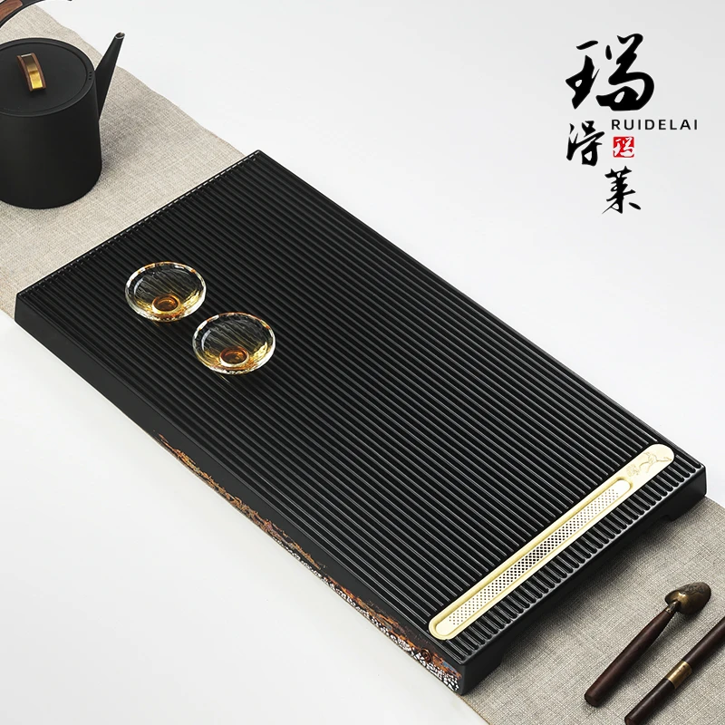 储电木无界茶盘无棉纱纯铜排水板轻奢黑色干湿两用大漆包边简约
