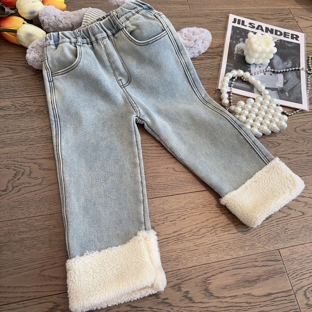 HHkids女童牛仔裤冬季新款儿童百搭时尚烟管裤女宝加厚裤子AKZ564