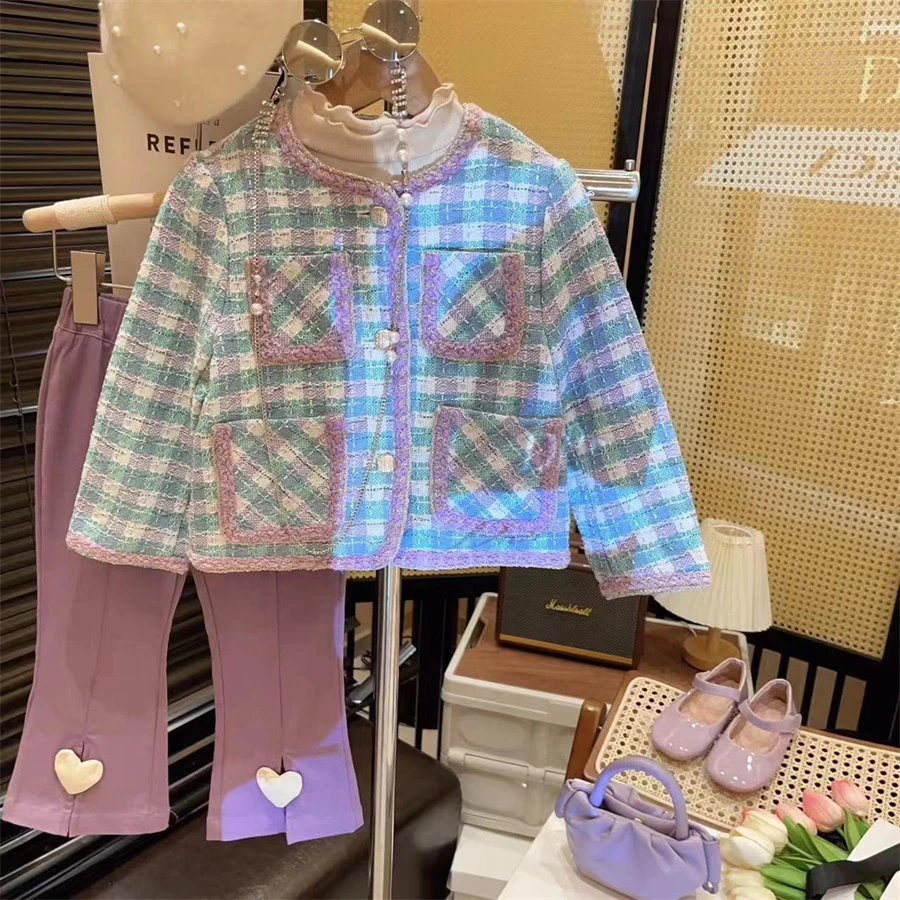 HHkids童装女童小香风外套爱心休闲裤套装秋装儿童两件套AKZ314