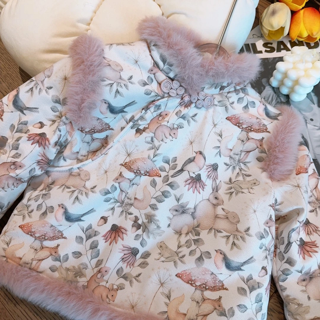 HHkids女童气质冬装洋气儿童加绒外套民族风中国风汉服上衣DWT602