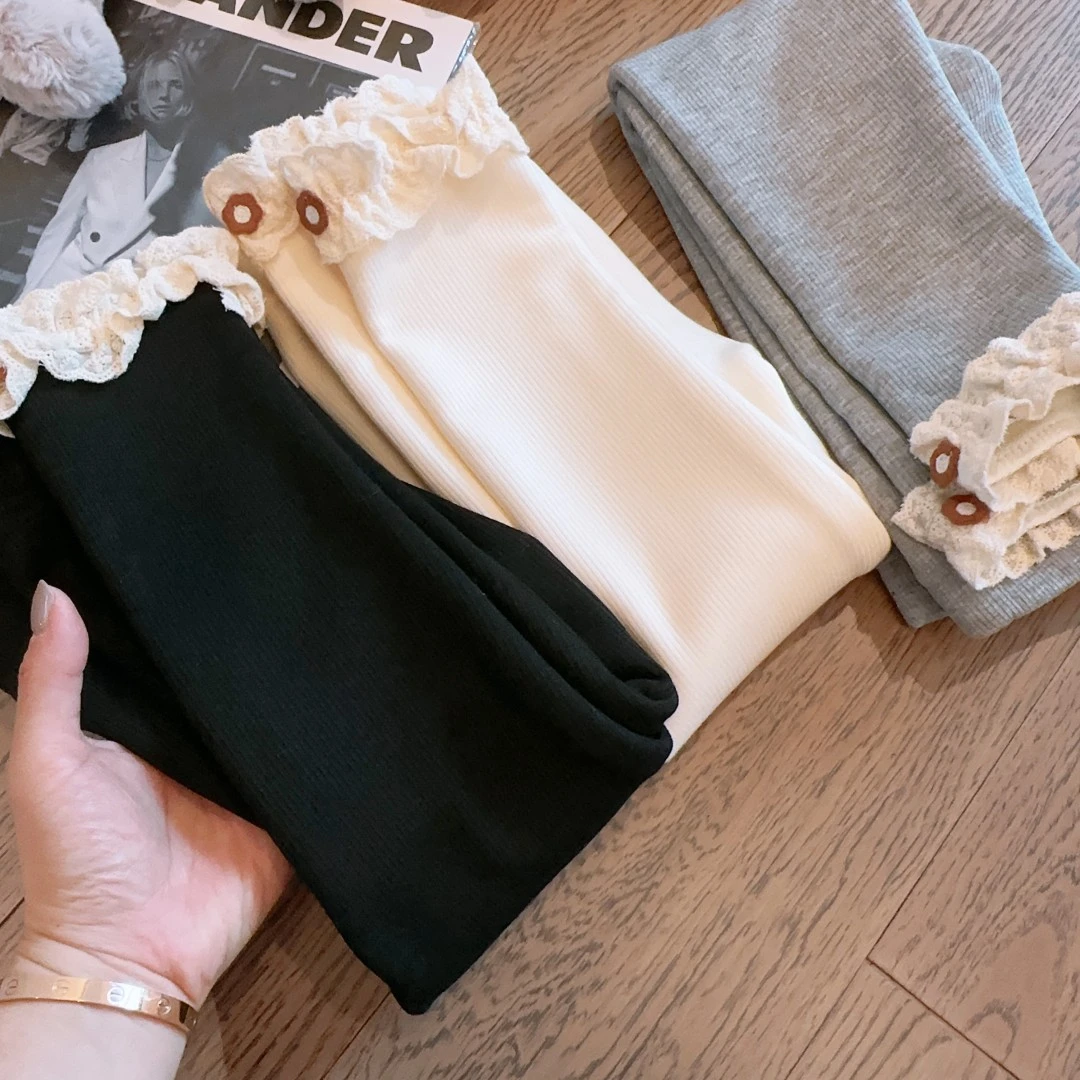 HHkids女童花边蕾丝加绒打底裤2023秋冬加厚保暖宝宝裤子FKZ509