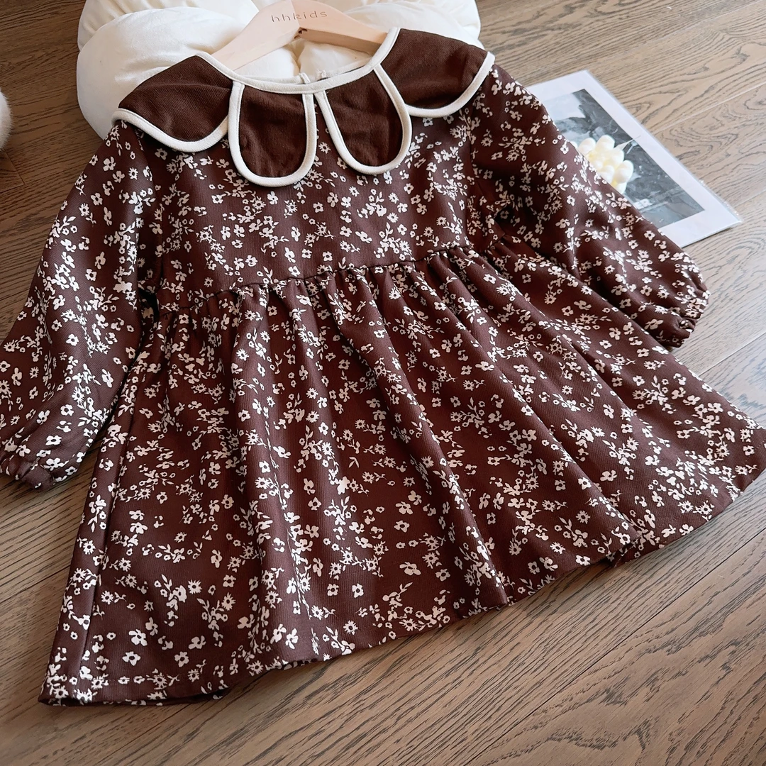 HHkids女童秋冬长袖韩版连衣裙2023新复古碎花时髦裙子HQZ307