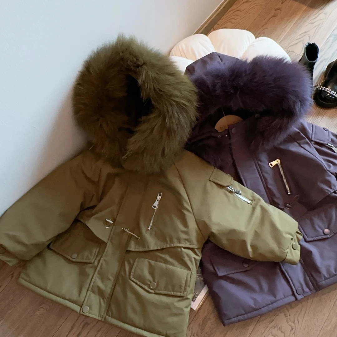 【现货】女童大毛领加绒加厚中长款派克服棉衣加绒加厚外套BMY128