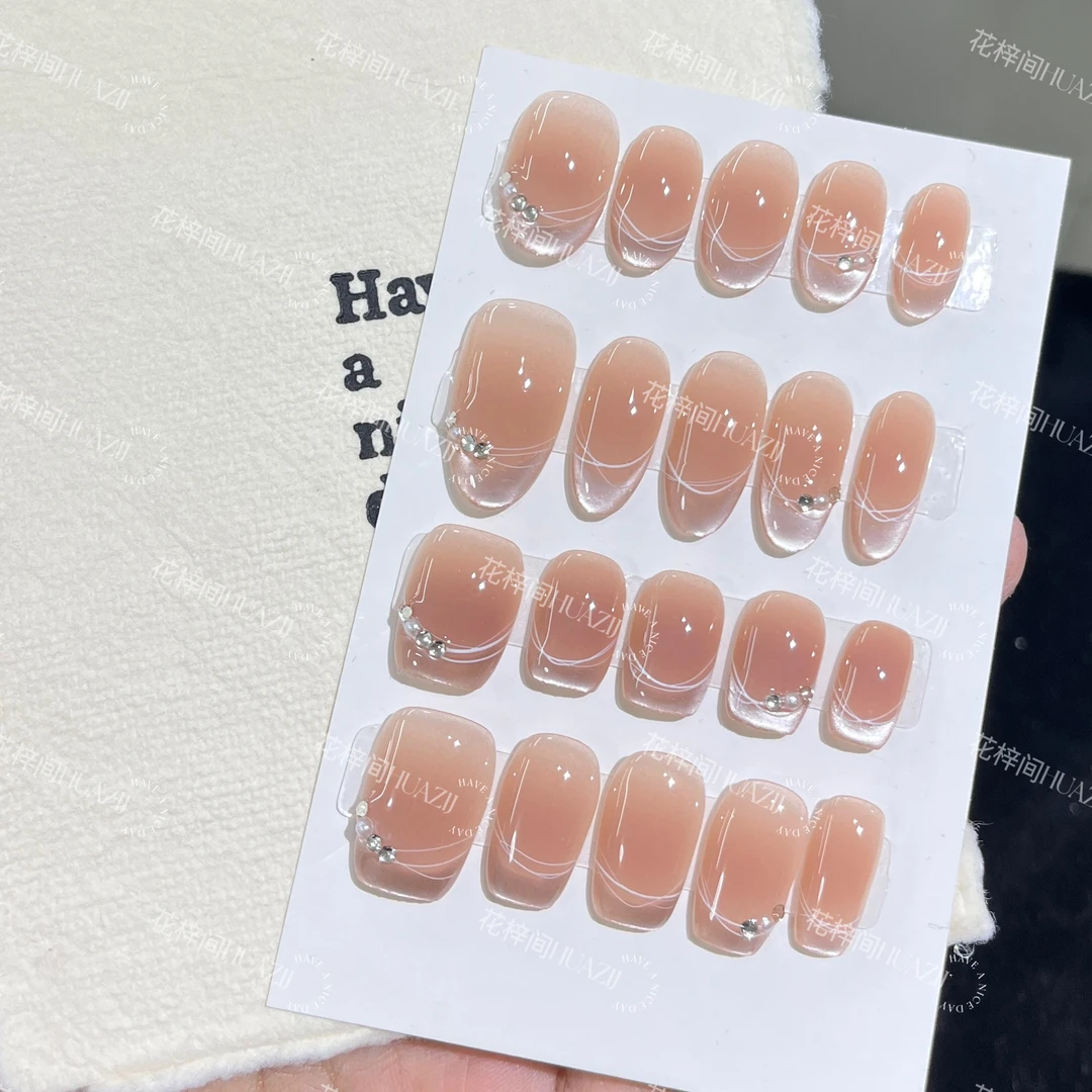 【情丝万缕】手工穿戴甲显白纯欲猫眼渐变腮红光疗美甲四季流行067