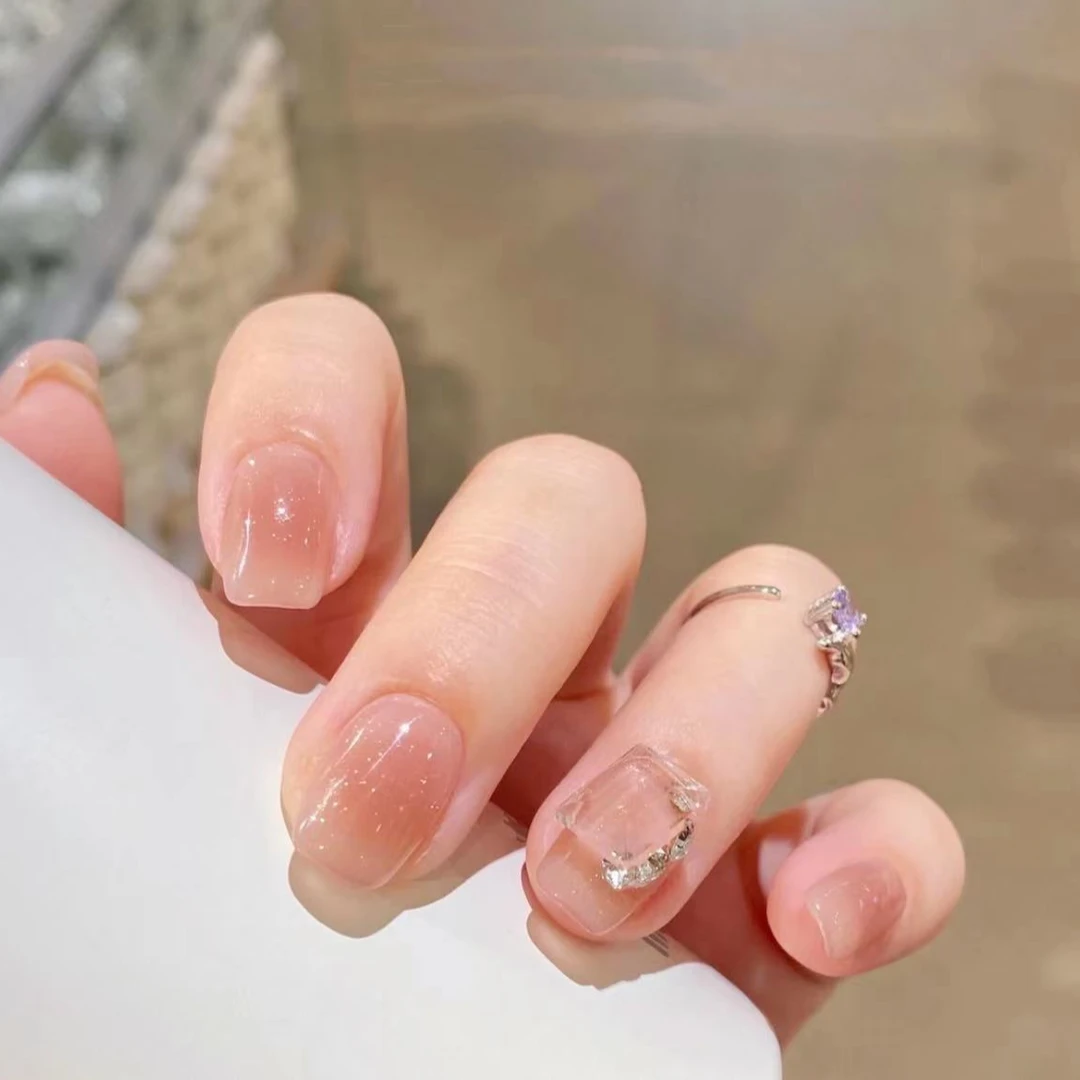 【薄荷少女】纯手工穿戴甲轻奢显白气质纯欲渐变腮红冰透方钻008
