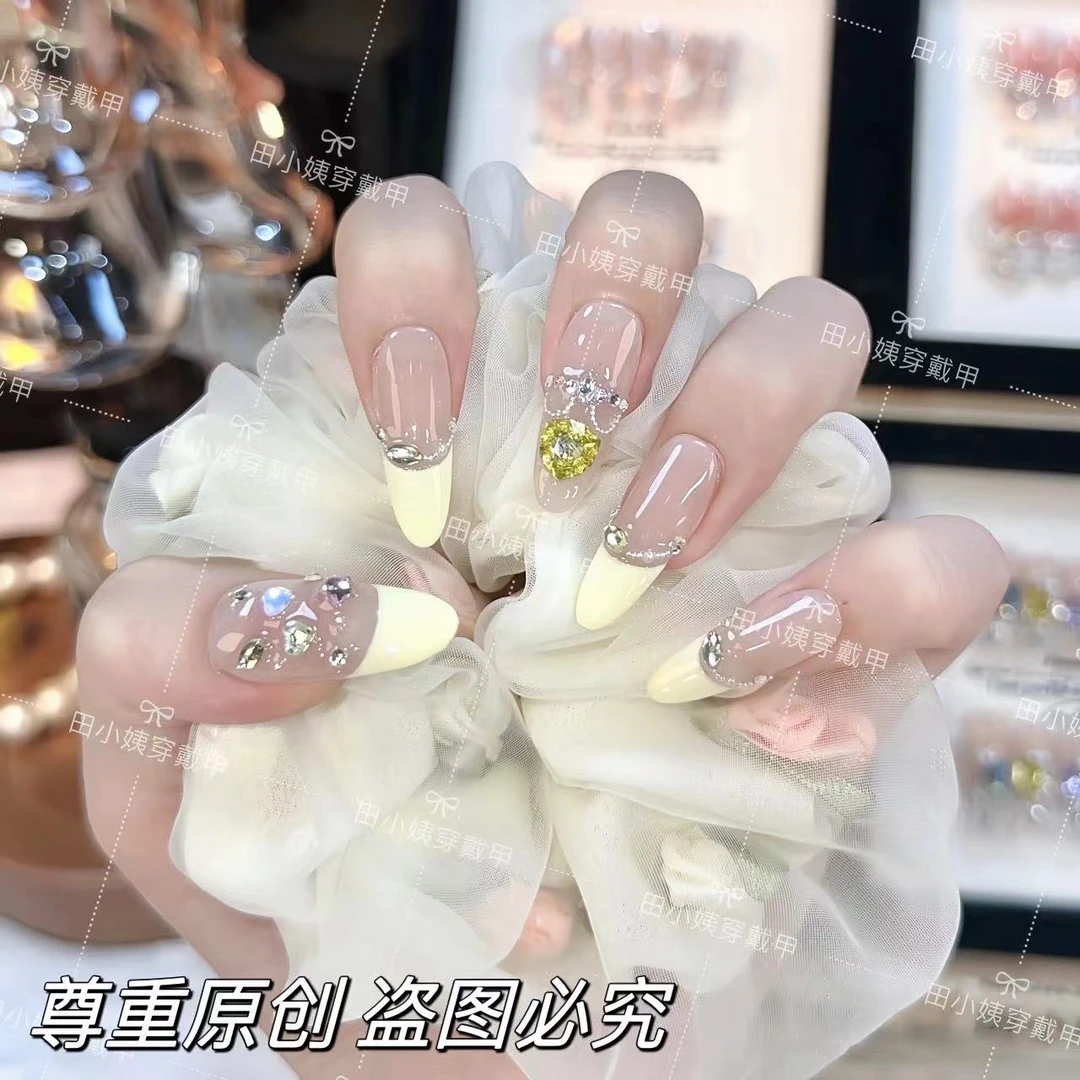 【潘多拉K9】手工穿戴甲显白钻饰黄色法式（高定设计师款）003