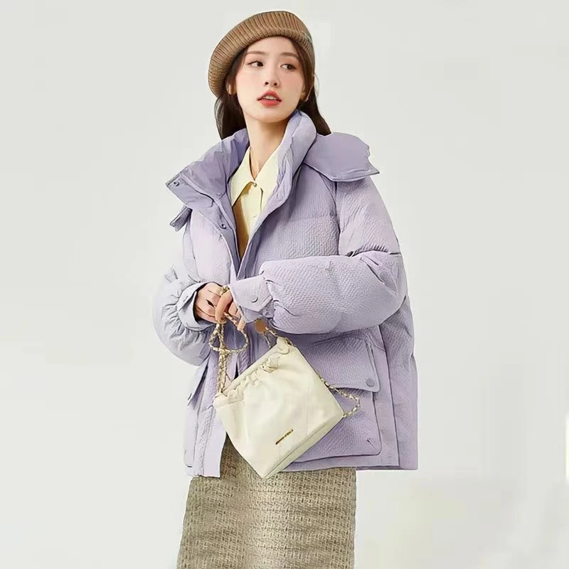 0977棉服女短款新款韩版宽松棉衣连帽小个子面包服棉袄泡泡格款潮