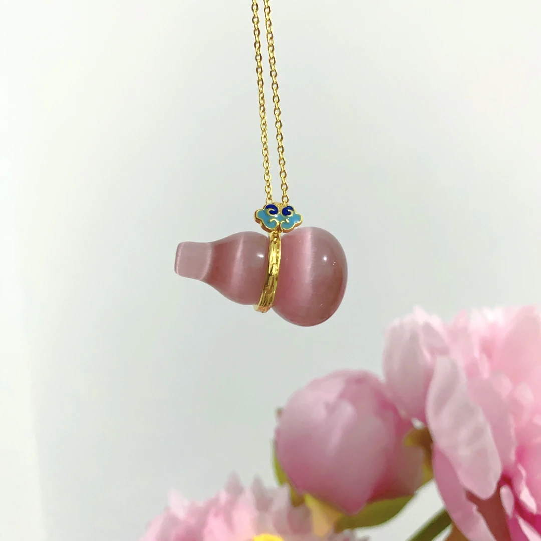 铜合金合成锆石项链 2123号粉色猫眼巨闪锁骨链