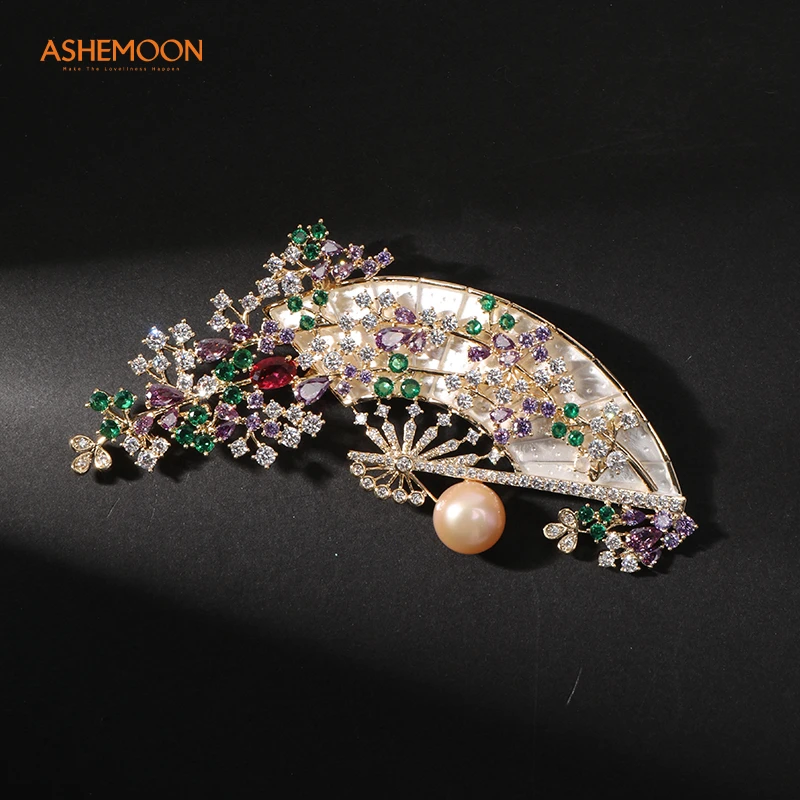 ASHEMOON 合金胸针 X013天然淡水水晶鸢扇胸针女文艺高档西装配饰
