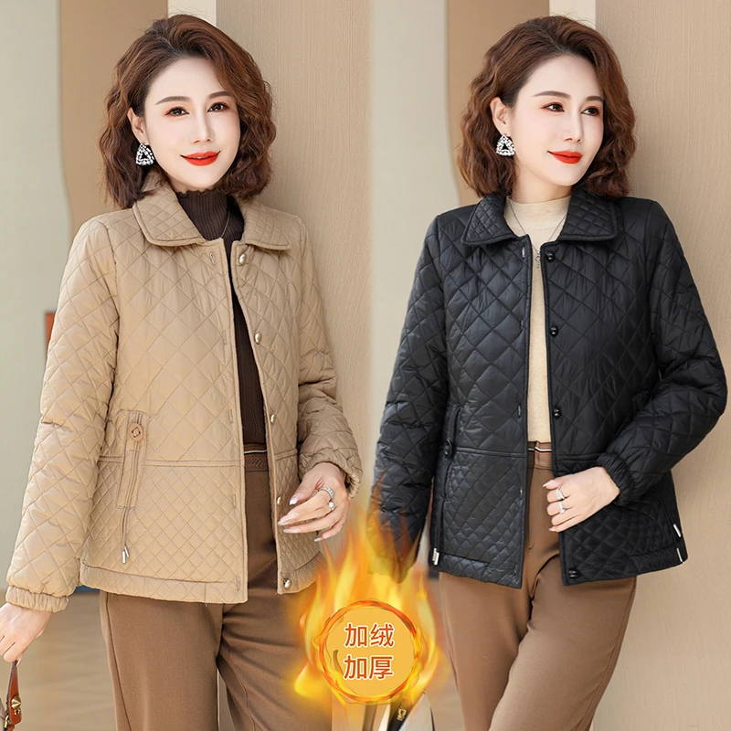 中年妈妈冬装女士气质短款棉服外套新款百搭洋气保暖上衣加绒棉袄