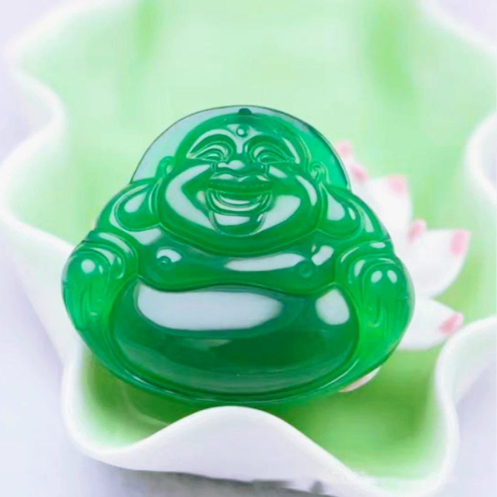 真品天然玉石满绿—佛公 寓意福氣連連MJ