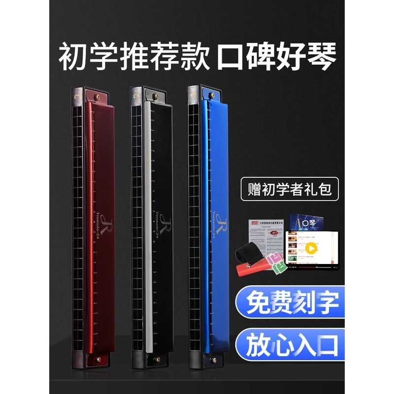 正品口琴初学者学生儿童复音24孔c调男女JDR口风琴专业演奏级乐器
