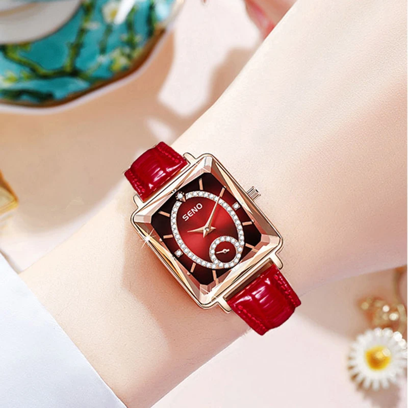 女表轻奢气质防水石英表独立秒针方形女皮带嵌钻防水腕表潮流腕表