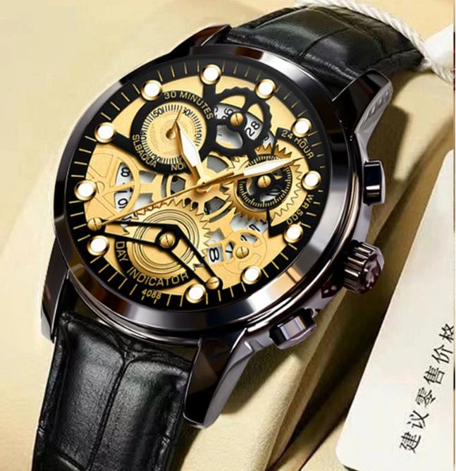 正品手表男士镂空防水夜光时尚2025新款钢带皮表高档潮流男款