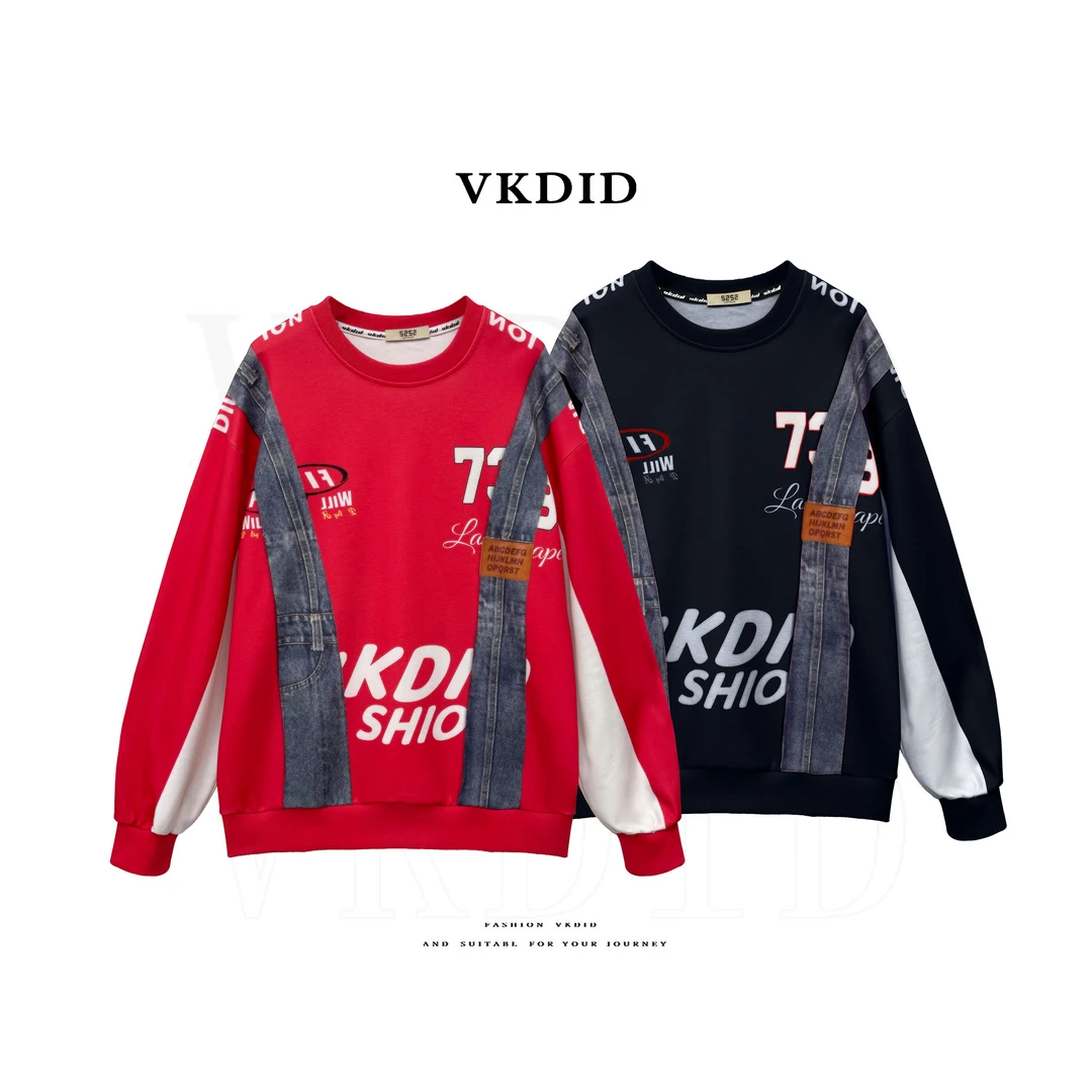 原创设计品牌加绒数码印花圆领简约宽松休闲重工长袖情侣卫衣女