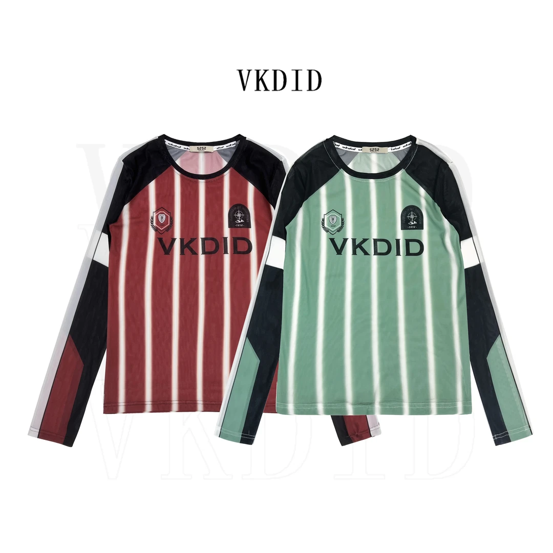 VKDID夏网纱宽松圆领薄款防晒丁达尔穿搭女撞色运动袖T恤ins上衣