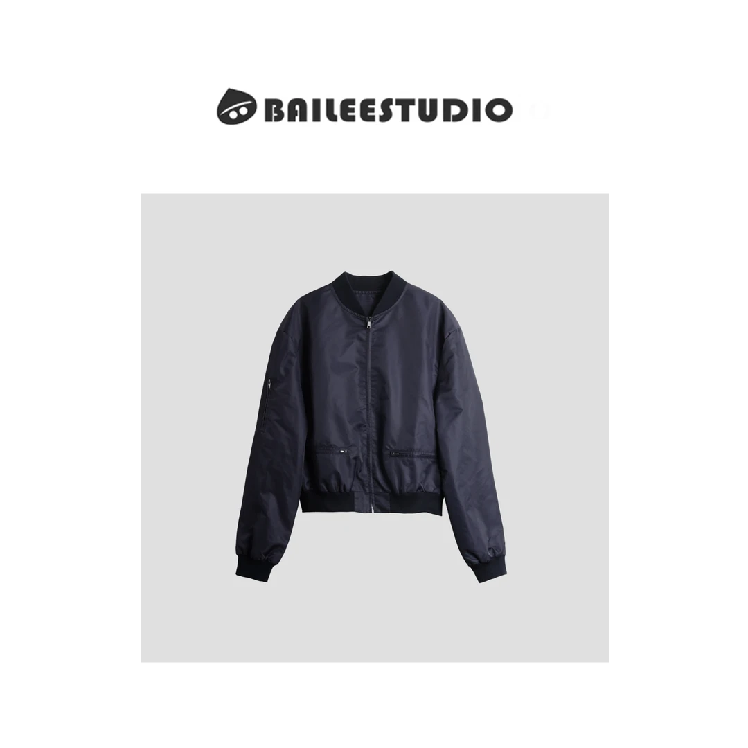 【柏栗良品】【宝藏衣橱上新】基础抽褶飞行员棒球服宽松廓型外套6844