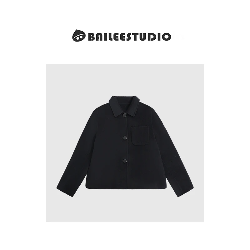 【柏栗良品】91.8绵羊毛 8.2山羊绒~韩范气质短款双面毛呢大衣BL016