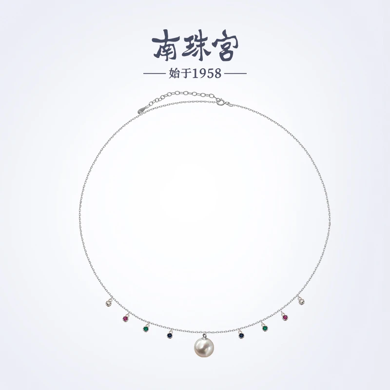南珠宫925银淡水珍珠彩锆项链设计款C-X023SD-Y