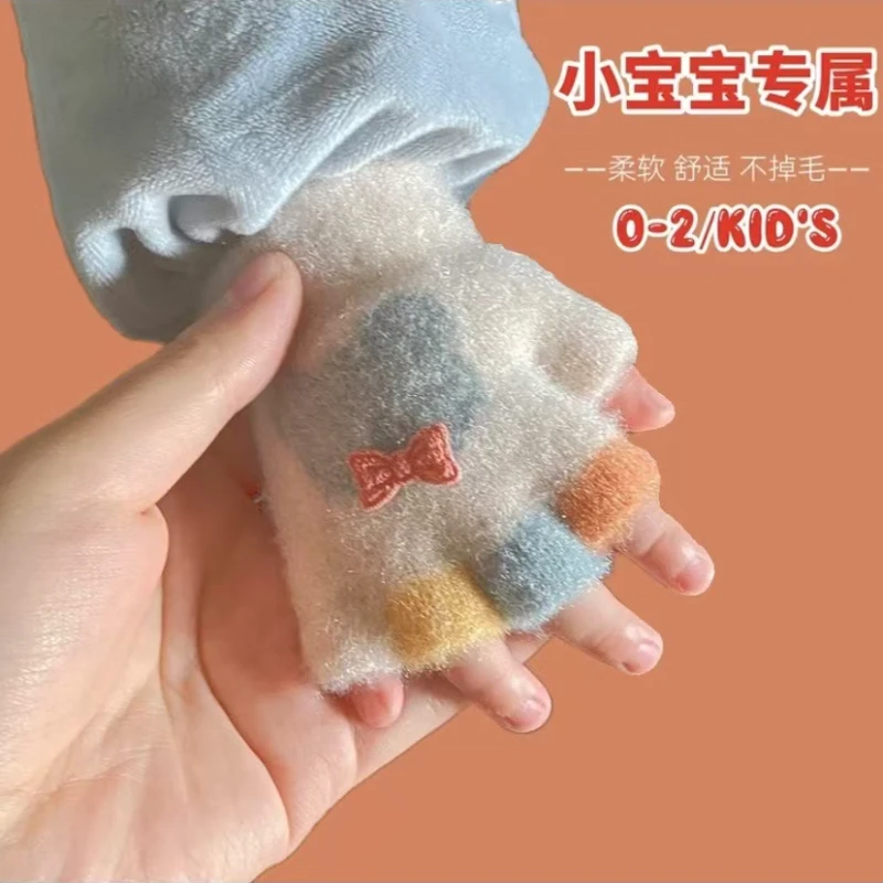 K吉鸿0-2岁婴儿手套秋冬季薄款小兔子宝宝男女童幼儿露指半指分指