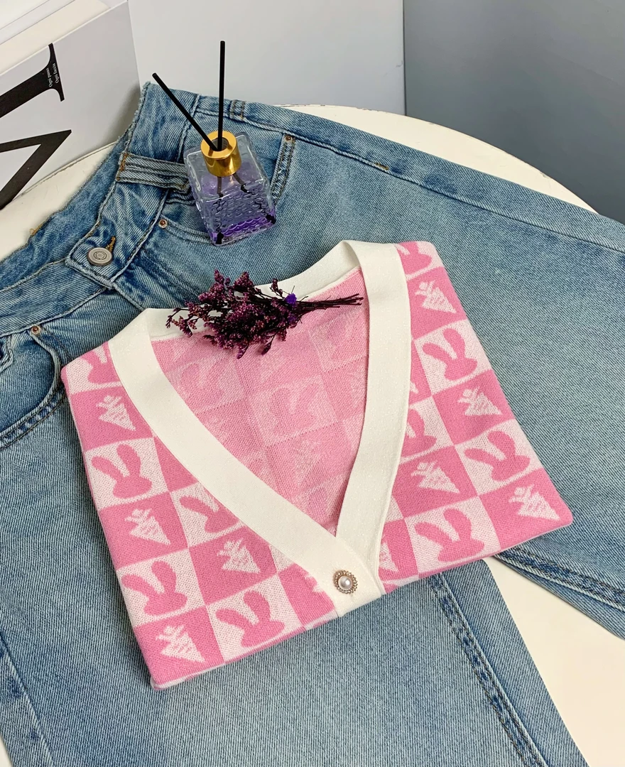 清-玲姐家粉色v领开衫针织短袖201511