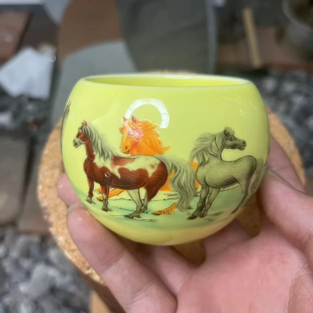 q闪购商品】八骏图龙蛋杯 精美无暇 茶器 茶杯 主人杯D（无礼盒）